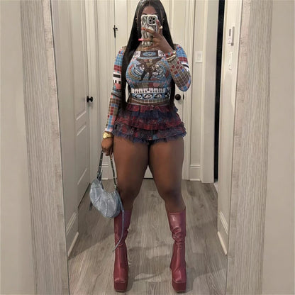 Variant image for Kvinna Mini Kjol Set Långärmad Polyester Spandex-1