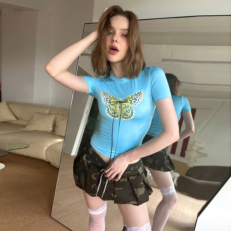 Dam T-Shirt Med Unikt Fjärilstryck Och Raffinerade Detaljer I Andningsbart Material-3