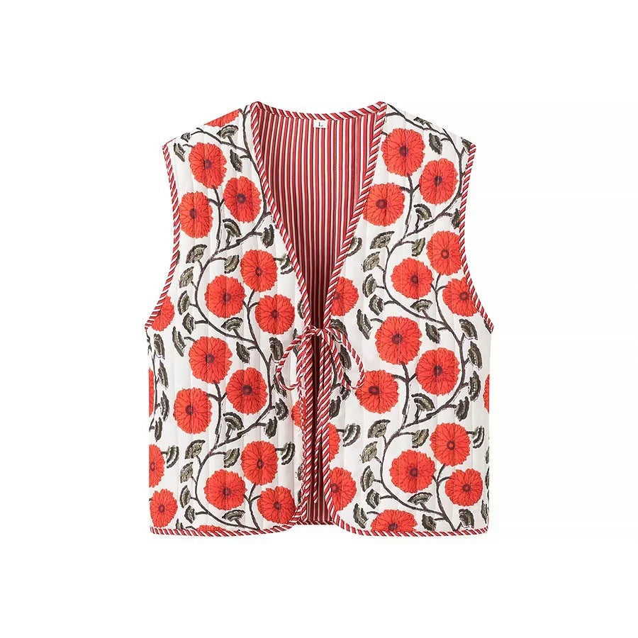 Damväst Blommönster Högkvalitativ Textil-1