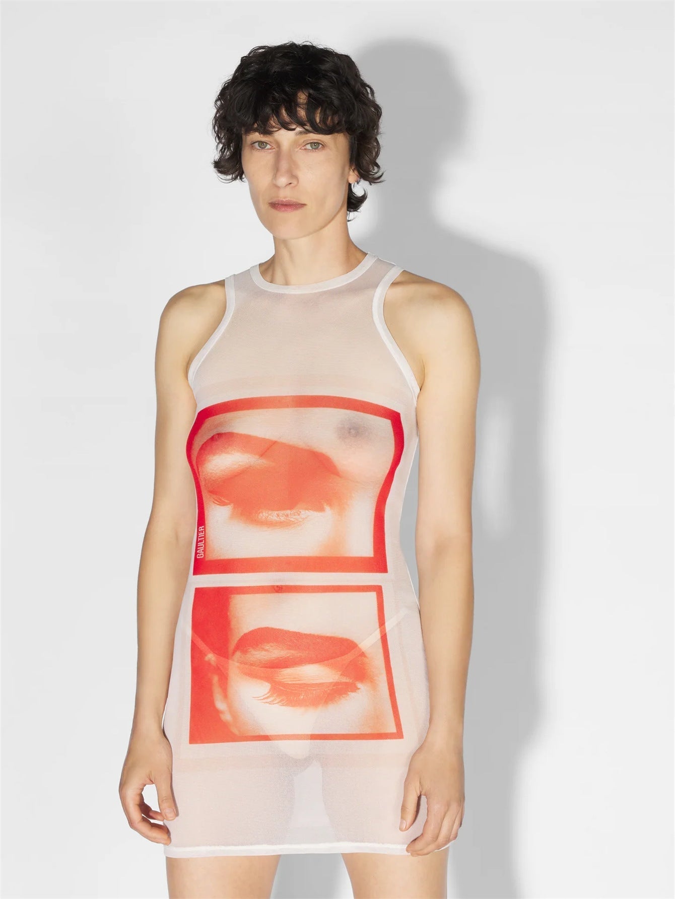 Dam Miniklänning Ärmlös Tryckt Spandex Mesh-1