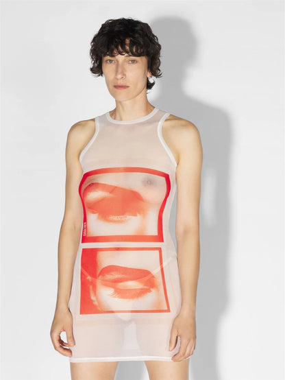 Dam Miniklänning Ärmlös Tryckt Spandex Mesh-1