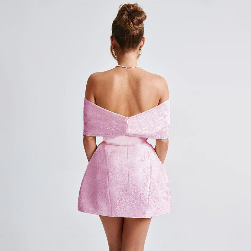 Dam Cocktailklänning Off-Shoulder Blommönster Ruffle Lätt Tyg 4
