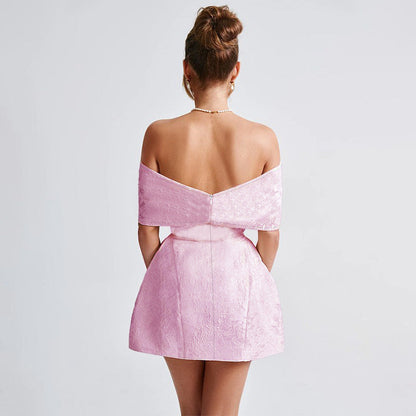 Dam Cocktailklänning Off-Shoulder Blommönster Ruffle Lätt Tyg 4