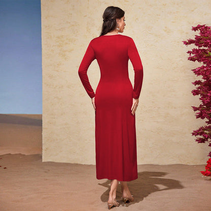 Kvinnors A-Line Klänning V-formad Halsringning Polyester Midi-3