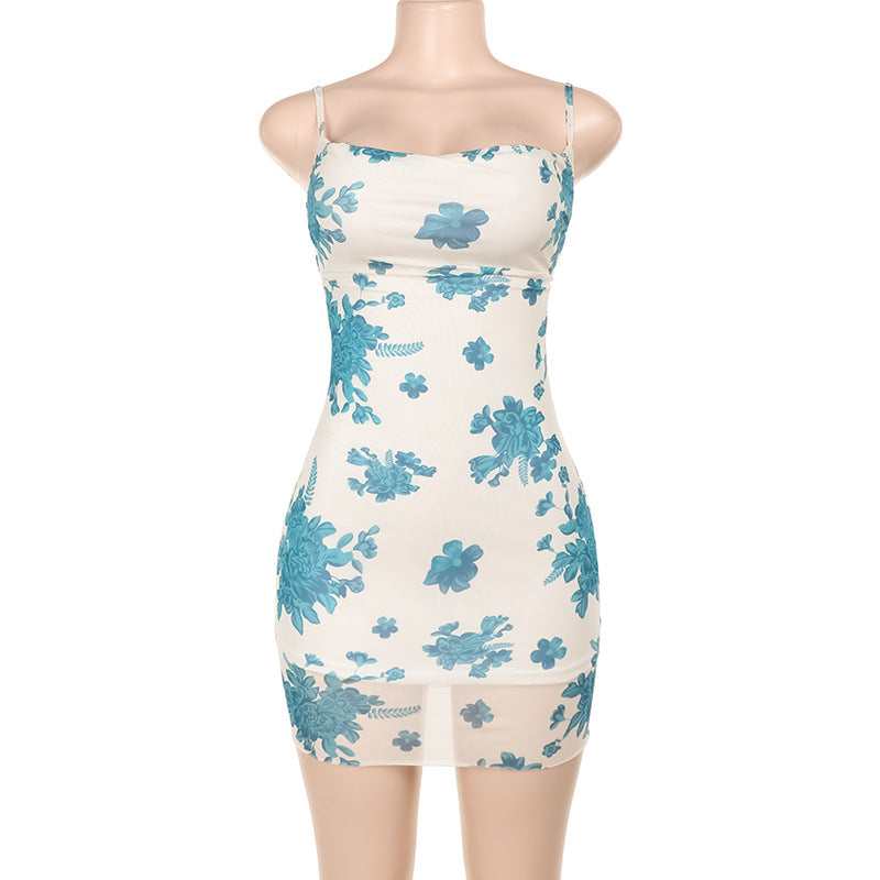 Variant image for Kvinnors Bodycon Klänning Blommönster Spaghetti Band Elastisk-1
