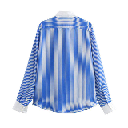 Unisex Randig Skjorta med Revers Polyester-3