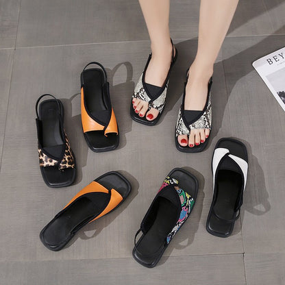 Kvinnors Slingback Sandaler i Ormhud och Leopardmönster – Justerbar Rem och Vadderad Innersula för Komfort 3
