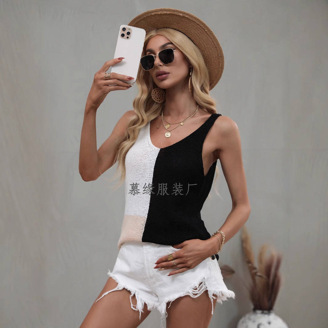 Dam Stickad Tröja Färgblockering Akryl-3