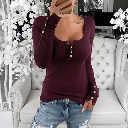 Dam Festtoppar U-formad Polyester Långa Ärmar-5