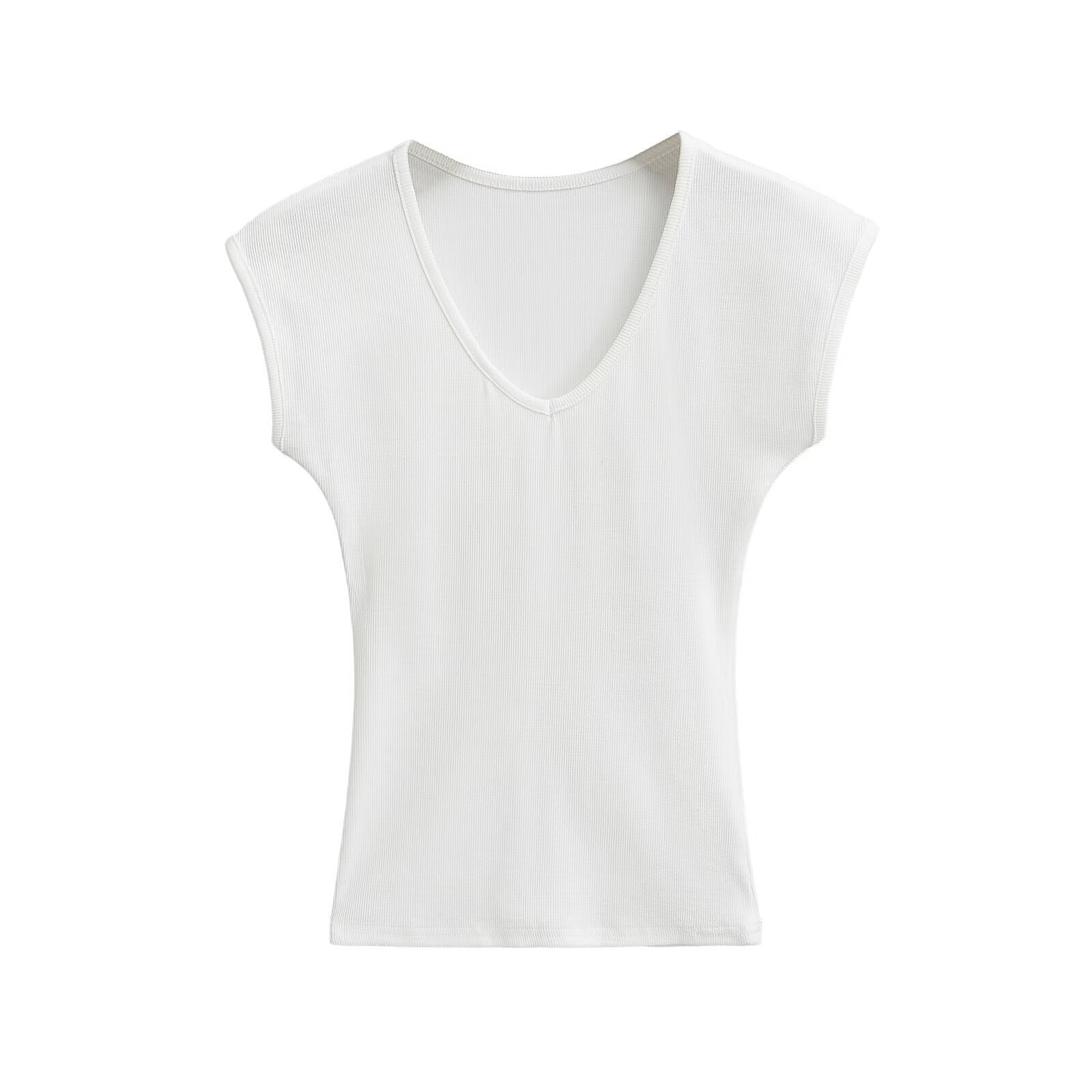 Variant image for Kvinnors V-ringad Topp Ribbad Andningsbar Material-1