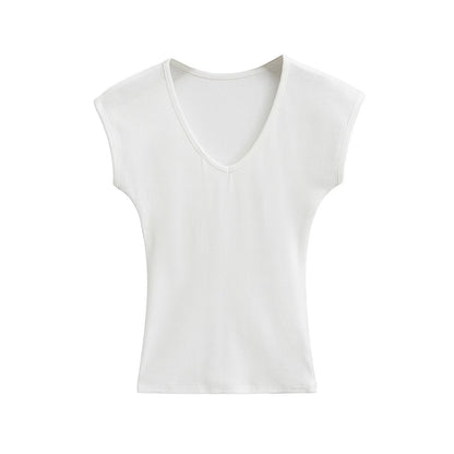 Variant image for Kvinnors V-ringad Topp Ribbad Andningsbar Material-1