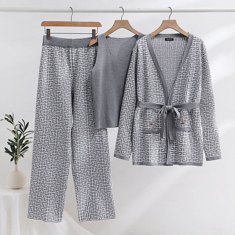 Dam Kappa Set Långärmad Jacquard Akryl 6