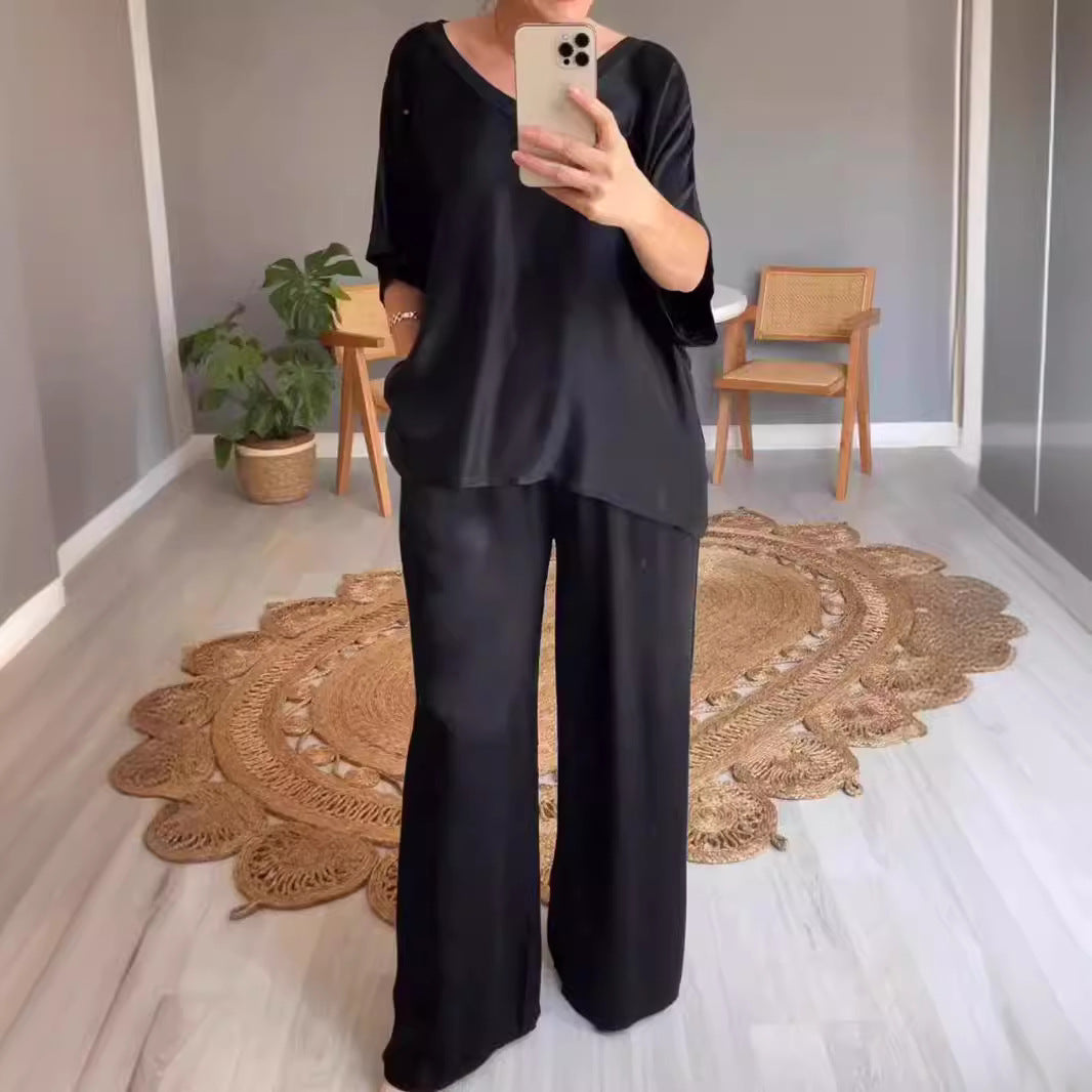 Dam Fritidsset V-ringning Viskos Elegant Avslappnad-2