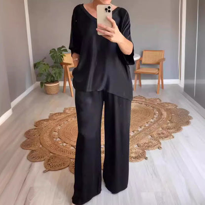 Dam Fritidsset V-ringning Viskos Elegant Avslappnad-2