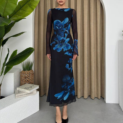 Kvinnors Aftonklänning Lång Blommig Design Lätt Tyger 4