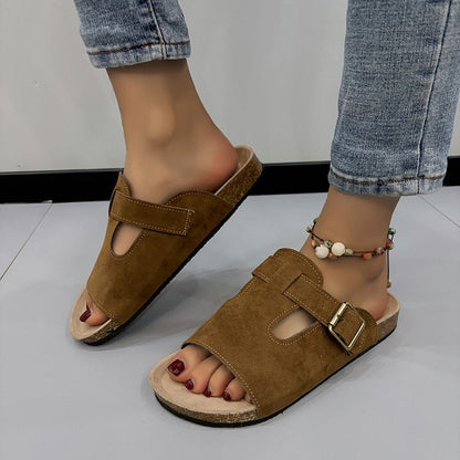 Damer Öppna Pantoletter Mjukt Material med Fashionabelt Spänne 9