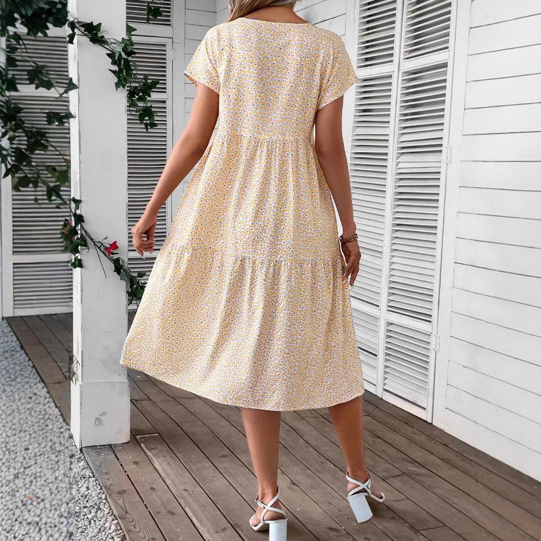 Dam Maxiklänning Blommig Ruffle Hem Polyester för Sommar-5