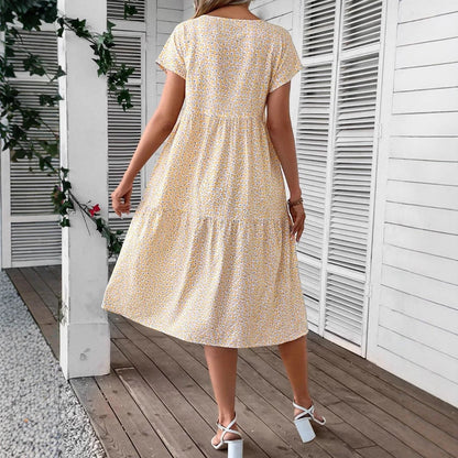 Dam Maxiklänning Blommig Ruffle Hem Polyester för Sommar-5