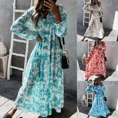 Dam Midiklänning med Rysch och Ståkrage i Polyester, Blommig Midi Klänning för Bröllop-2