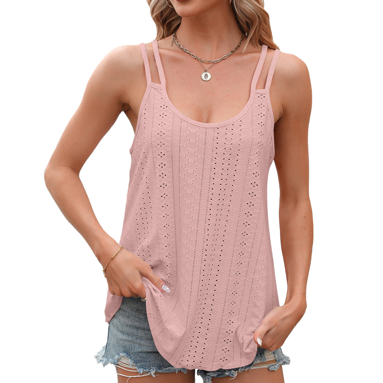 Dam Camisole Top Rundhalsad Lätt Bomull-3