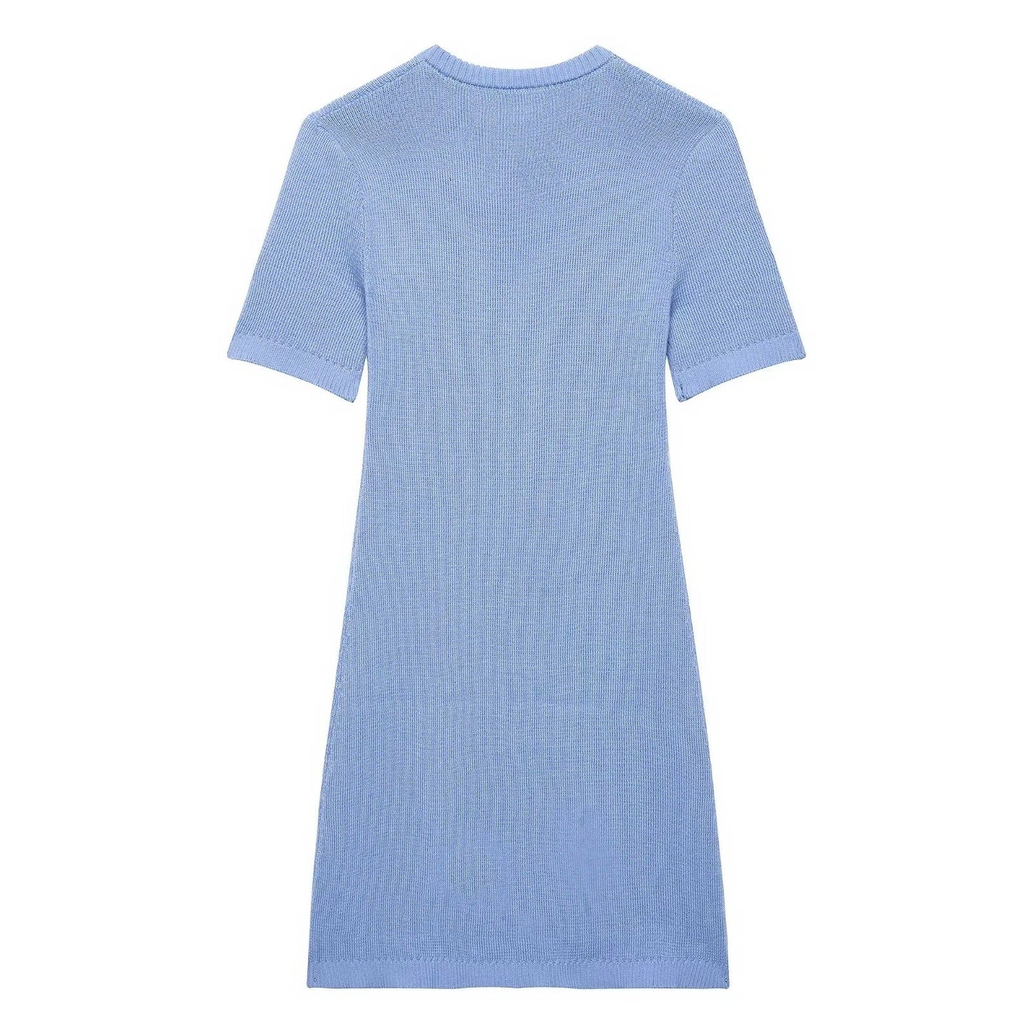 Kvinnors Stickad Klänning med Knappdetaljer och Fickor Andningsbart Material-2