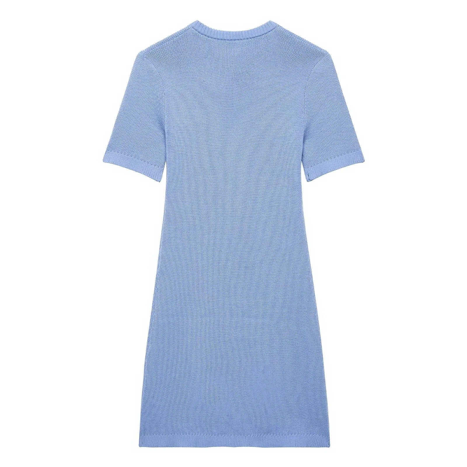 Kvinnors Stickad Klänning med Knappdetaljer och Fickor Andningsbart Material-2