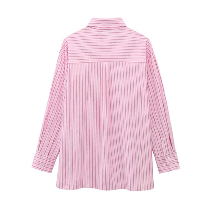 Dam Skjorta Långärmad Randig Polyester-3