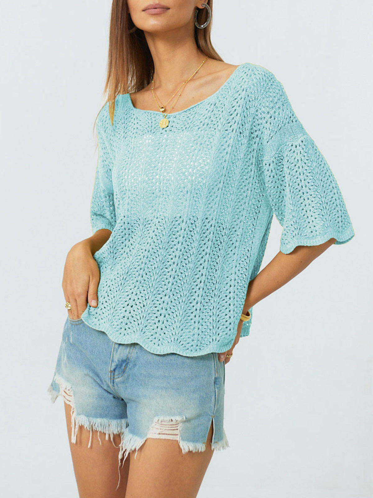 Variant image for Dam Klänning Rund Halsringning Loose Fit Stickad Viskos-9