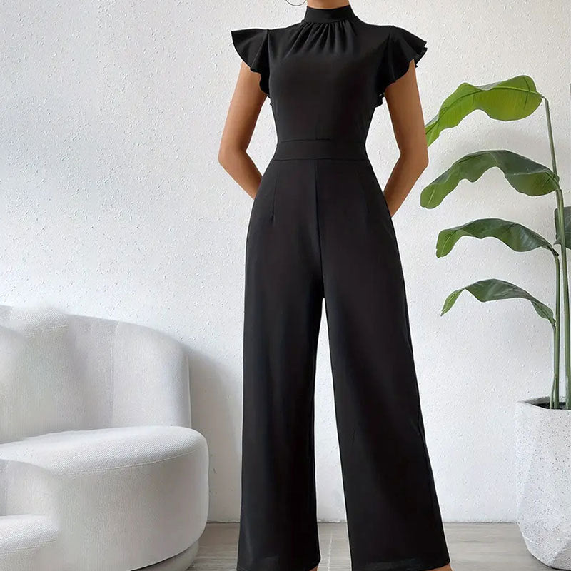 Kvinnors Jumpsuit Bred Ben Höghalsad Rüsch Detaljer Andningsbart Elastiskt Tyg 2