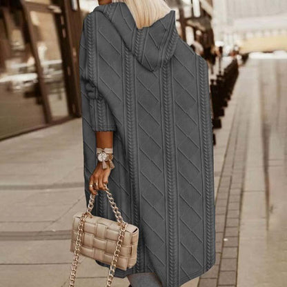 Lång Kofta Dam med Huva – Stickad Cardigan i Mjuk Fiber för Bekväm och Elegant Stil 3