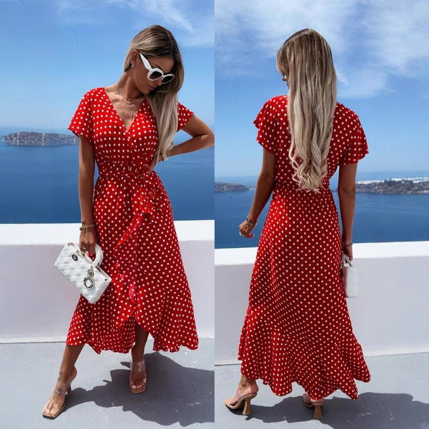 Dam Klänning A-linjeformad Elastisk Midja Polyester Kort Ärme-3