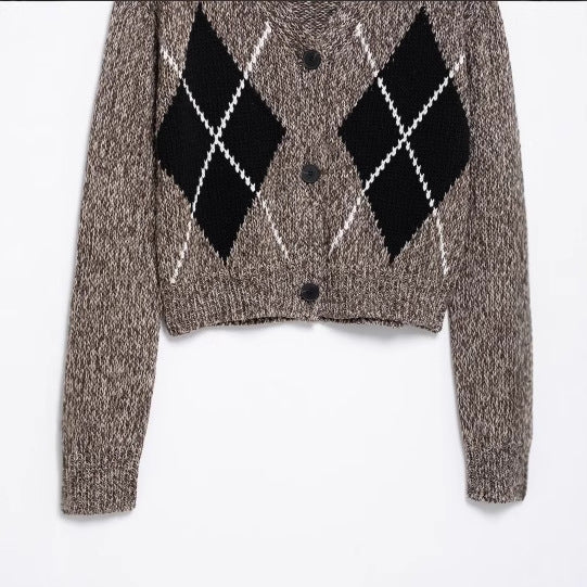 Kvinnors Cardigan Modern Karomönster Mjuk Stickad-3