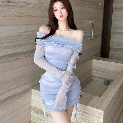 Variant image for Kvinnors Bodycon Klänning Axelfri Kort Högkvalitativt Tyg-1