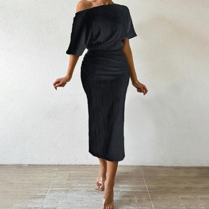 Dam Midi Kjol Chic Elastiskt Tyg Korrugerat Mönster 7