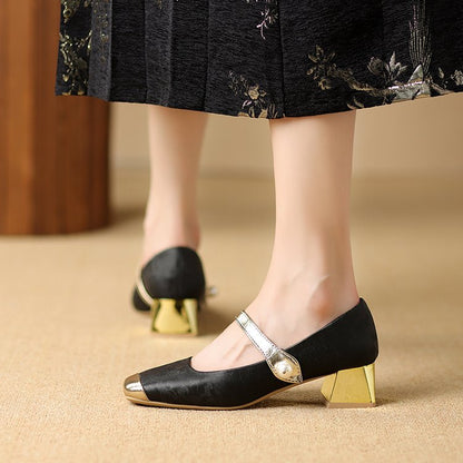 Dam Skor Mary Jane Pumpar med Blockhäl och Dekorativ Rem 5