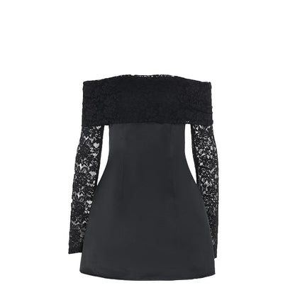 Kvinnors Off-Shoulder Klänning med Spetsärmar Flödande Silhuett 6