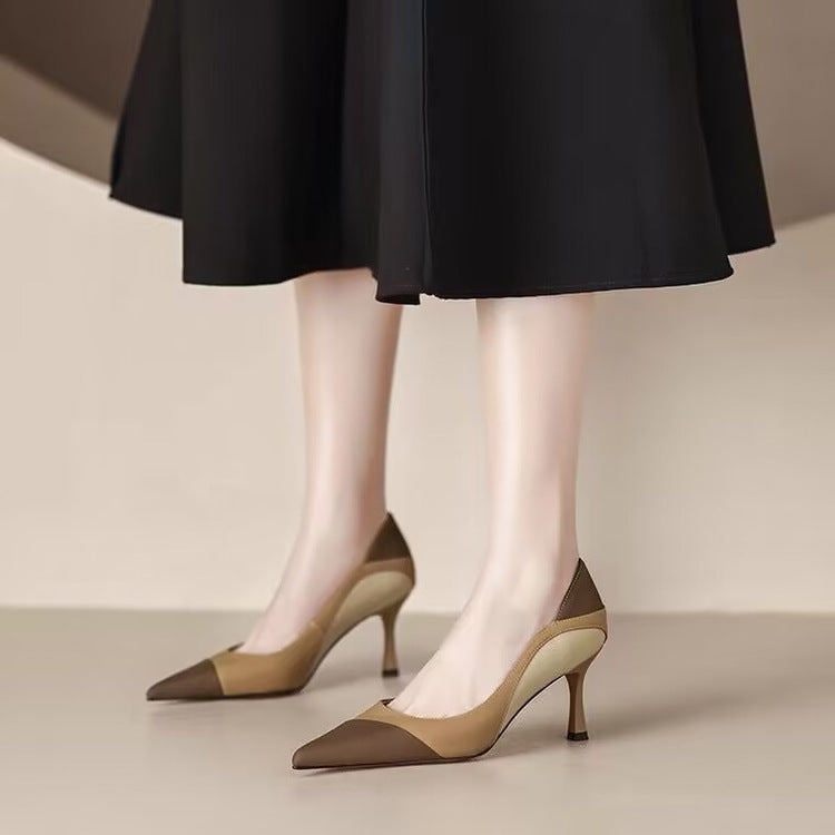 Damskor Stilettos Spetsig Tå Läder Medelhög Klack 5