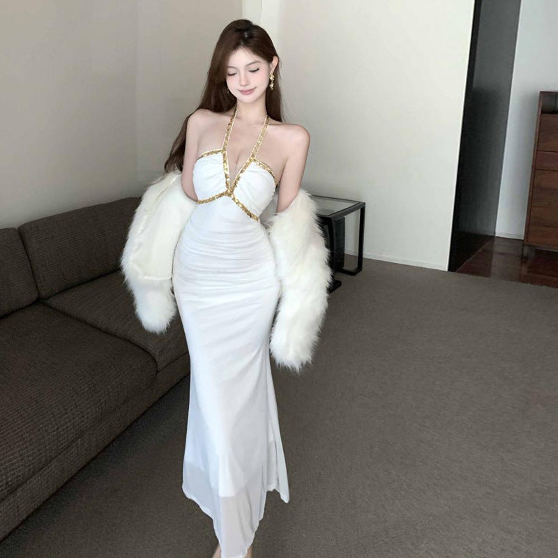 Kvinnors Halterneck Bodycon Klänning Öppen Rygg Polyester Elastan-4