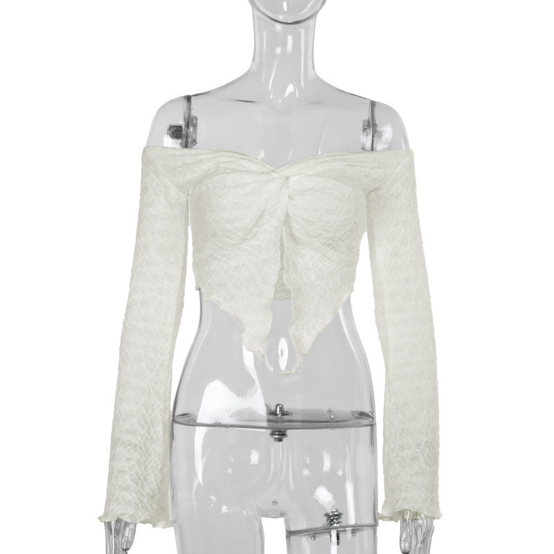 Kvinnors Off-Shoulder Festtop med Långa Ärmar och Rüsch-detaljer 7