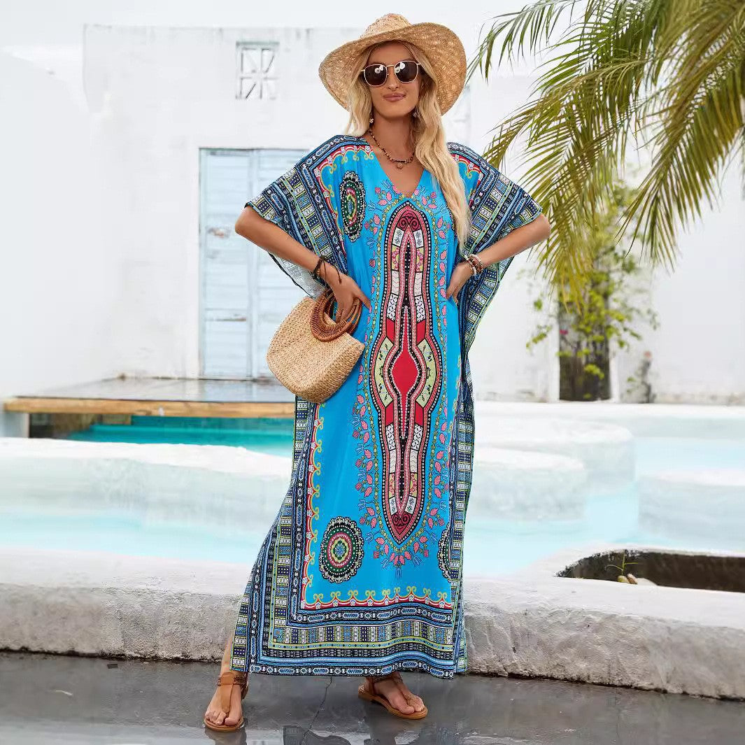 Dam Strandklänning Utsvängd V-Neck Polyester-6