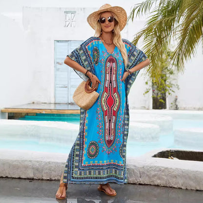 Dam Strandklänning Utsvängd V-Neck Polyester-6