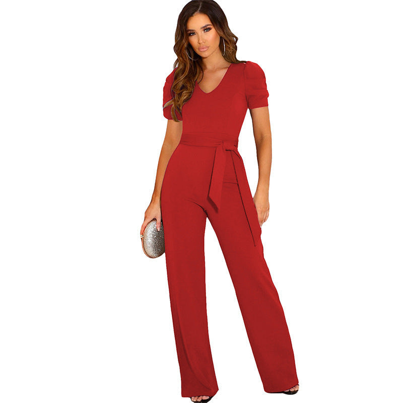 Snygga Byxor Dam V-ringad Bred Ben Polyester Spandex-4