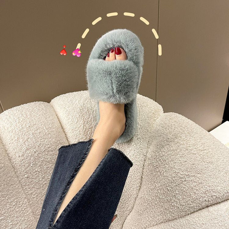 Dam Tofflor Fluffiga Mjuka Material med Icke-Slip Gummisula-5