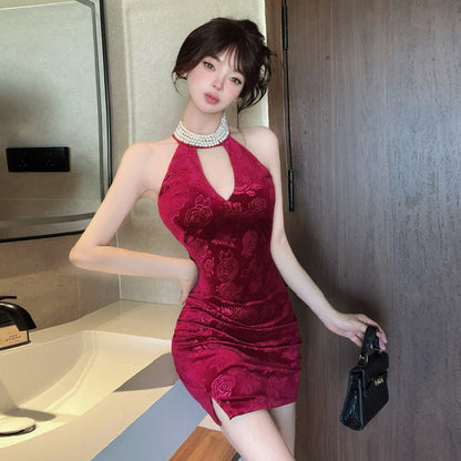 Kvinnors Off-Shoulder Bodycon Klänning Blommönster Polyester Elastan-3