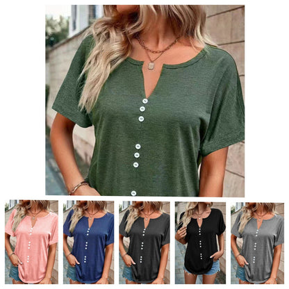 Dam T-shirt Överdimensionerad V-ringning Mjuk Bomull-2