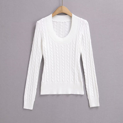 Variant image for Dam Stickad Tröja Flätmönster Bred Halsringning Mjuk Akryl-2