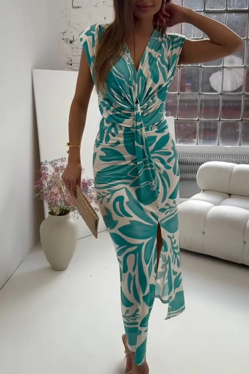 Variant image for Damklänning V-ringad ärmlös A-linje Polyester för Sommar-15