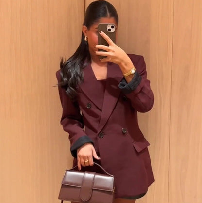 Kvinnors Blazer Dubbelrast Elegant Högkvalitativt Tyg-4