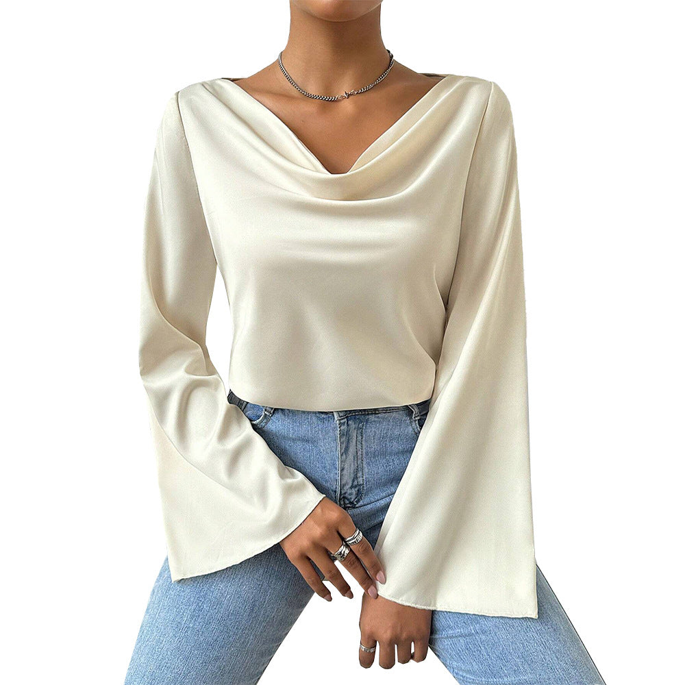 Kvinnors Longsleeve Topp med Vattenfallshalsring och Långa Ärmar – Lyxigt Tyg för Elegant Stil 6