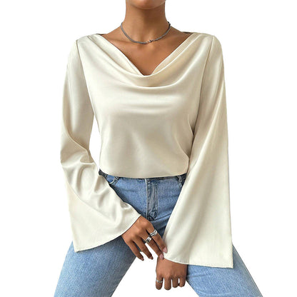 Kvinnors Longsleeve Topp med Vattenfallshalsring och Långa Ärmar – Lyxigt Tyg för Elegant Stil 6